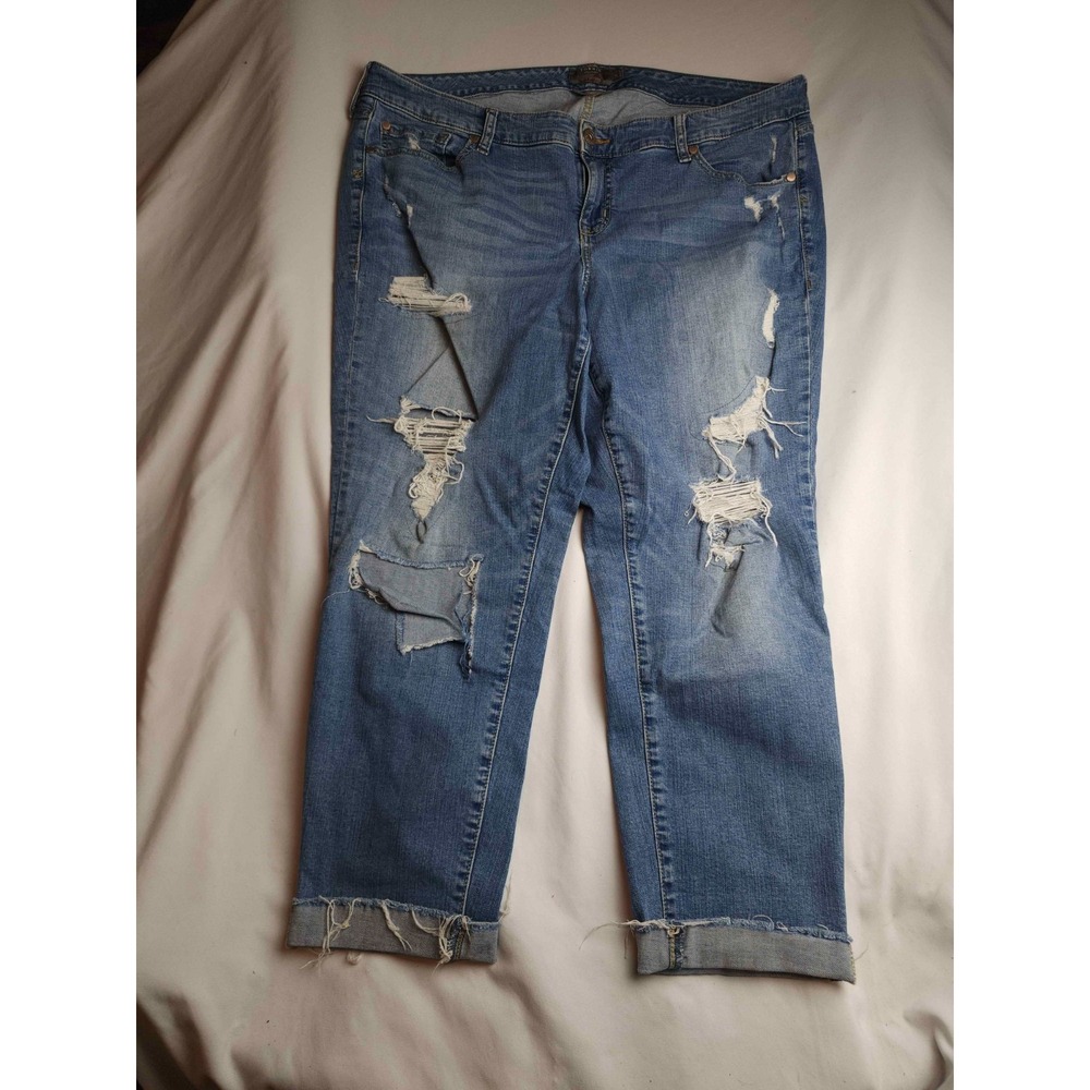 Torrid Crop Boyfriend Jeans Women 18 Distressed Vintage Stretch Denim Grunge Y2K